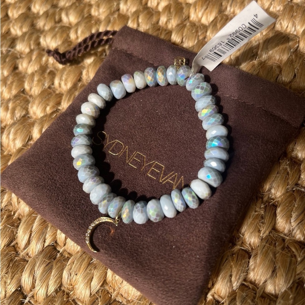 Sydney Evan Opal Blue Moonstone Moon Charm Diamond Gold Beaded Bracelet